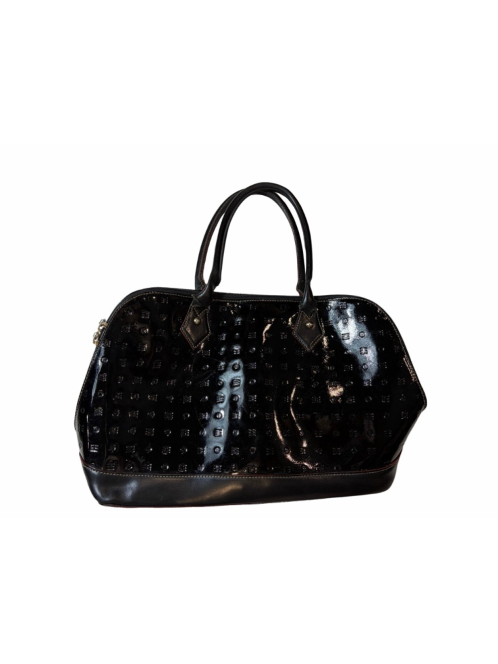 Arcadia Black Patent Embossed Monogram Satchel Bag Italy Y2K Designer